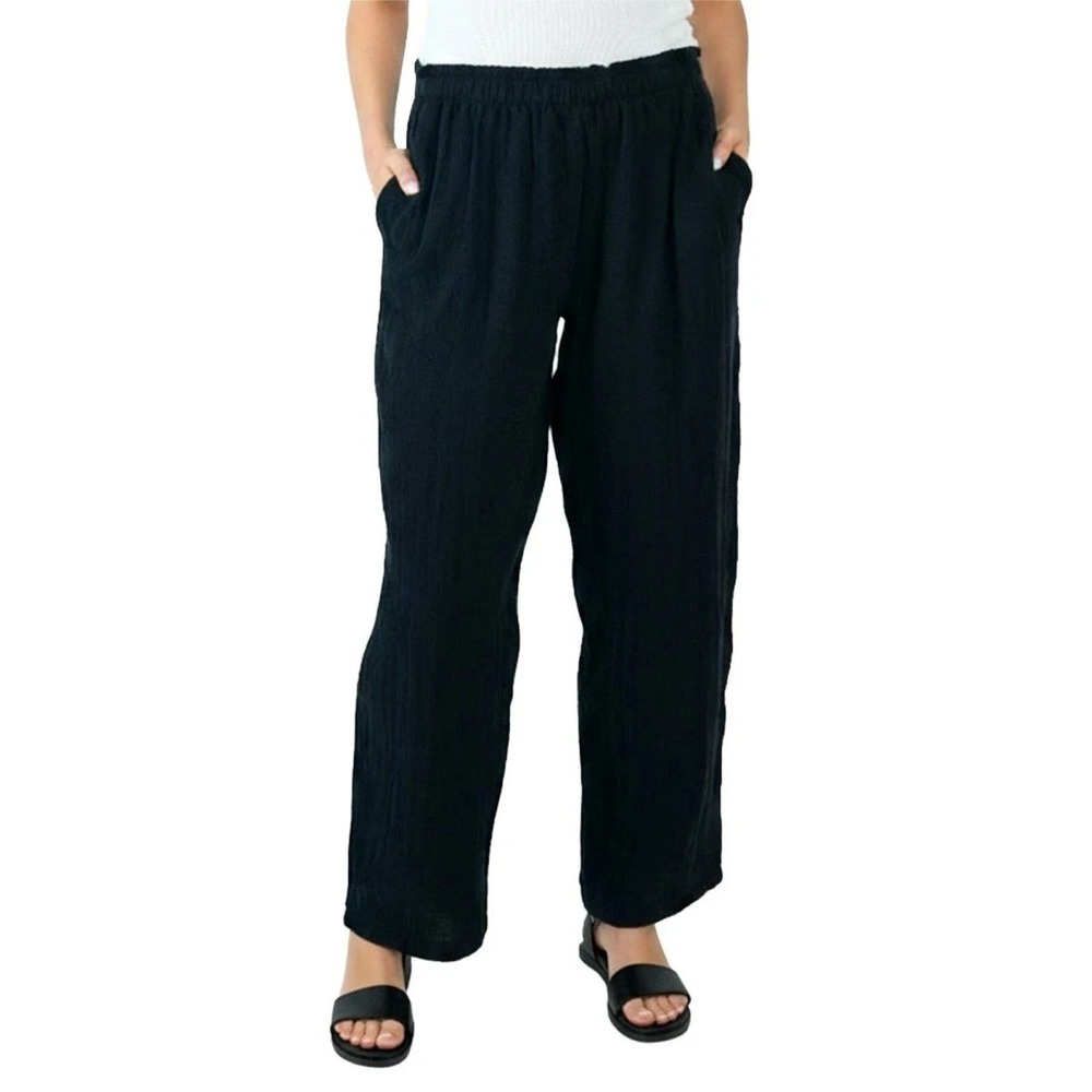 Coldwater Creek Women Black Cotton Gauze Pull-On Relaxed Pants Size Large NWT